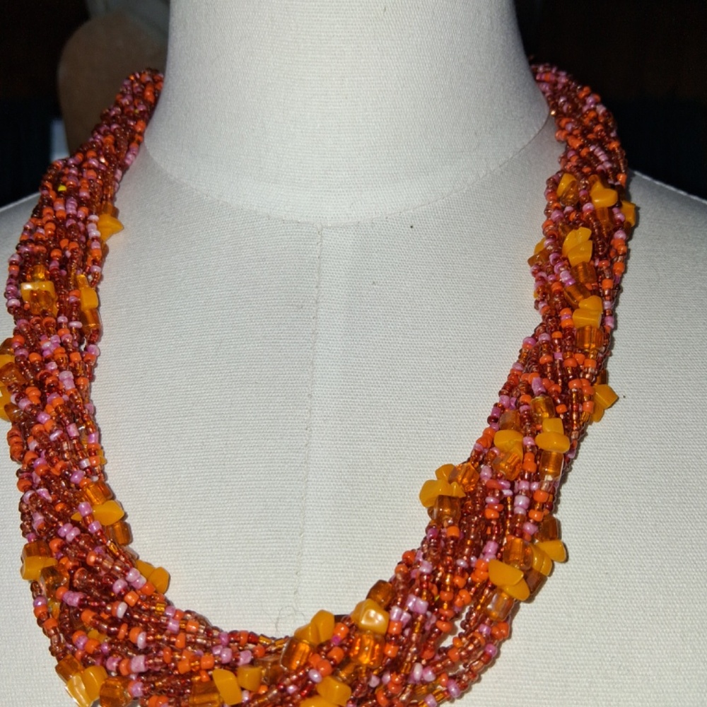 Vintage Beautiful Boho Necklace with 17 Seed Bead Strands